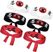 [Abaodam] 6 Pack Japanese Style Headbands Men's Karate Headwear Chef Headband Samurai Cosplay Sushi Decor Comfort Fit