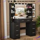 Dressing Table Makeup Vanity Desk Bedroom Dresser With 7 Drawer LED Mirror Black