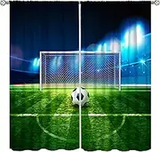 AAVEUP Soccer Curtains for Kids Bedroom,Sports Theme Cartoon Lighting Power Green Stadium Soccer Goalie Window Drapes Print for Boys Juvenile Bedroom Nursery Childcare Rooms 42x45in（No Blackout）