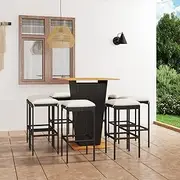 Patio Sets 9 Piece Garden Bar Set with Cushions Poly Rattan Black