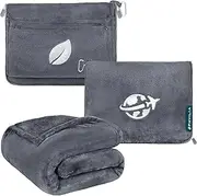 PAVILIA Travel Blanket and Pillow Set, Airplane Blanket Compact 2-in-1 Soft Bag, Travel Essentials for Adult Flight, Portable Throw with Arm Hole, Plane Car Traveling Gift Accessories, Dark Gray
