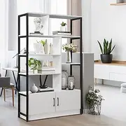 Luxsuite 5 Tier Display Shelf Bookshelf Bookcase Storage Cabinet Shelving Unit Storage Rack with 2 Lockable Doors Bedroom Living Room Office Home