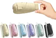[DAWNTREES] Travel Sun Umbrella Mini Umbrellas for Purse, Lightweight Small UV Sun Umbrella Compact Suit for Pocket with Case，Umbrella with 99% UV Protection for Women Men Kids (Beige)