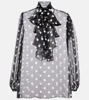 [Dolce & Gabbana] Dolce & Gabbana Polka-dot bow-detail silk chiffon blouse AU 10 black