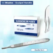 Scalpel Handle #3 Graduated + 100 Surgical Sterile Carbon Steel Blades #10