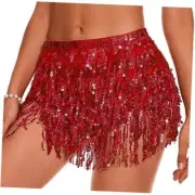 Belly Dance Skirt Tassel Fringe Rave Skirt Party Sequin Tassel One Size C Red