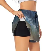 [GaxfjRu] Starry Night Sky Outer Space Print Women's Running Shorts High Waisted Running Shorts Pocket Sporty Gym Elastic Short