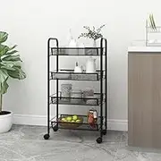 4-Tier Kitchen Trolley Black 46x26x85 cm Iron,Storage Trolley with Iron Construction for Home, Office, and Kitchen Kitchen Furniture