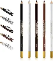 Apooliy Waterproof Eyebrow Pencil 5pcs Set Brow Pen Long Lasting Eye Makeup Pen White Eyeliner Brow Penci With Sharpener，Dark Brown