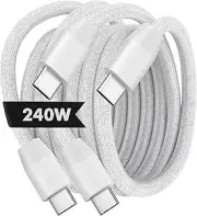 FastCharge 240W Nylon Braided USB C to C Cable 2Pack 3.3ft for iPhone and MacBo