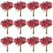 144-Pack Artificial Flower Stamen Kit, Mini Frosted Holly Berry Stems [Red]