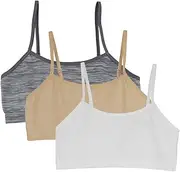 [YINI] Back to School Set of 1/3 Girls Sports Bra Vests Underwear Top Adjustable Shoulder Straps, 3 Pieces (White/Beige/Grey), Small
