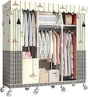 Wardrobe,Portable Canvas Wardrobe with Hanging Rail,Fabric Clothes Closet Storage Organizer for Bedroom,Living Room