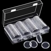 60 Pcs 41mm Coin Holder Coin Capsule with Storage Box and Foam Washer, Plastic Coin Holders for Silver Eagles Coin Capsules Coin Case Silver Coin Collection Supplies