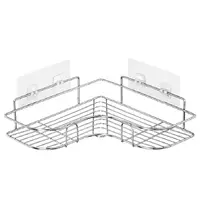 在飛比找松果購物優惠-【不鏽鋼】轉角收納置物架 無痕 免打孔 收納 置物 浴室收納