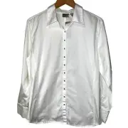 Chico's Shirt Womens 12 Large 100% Cotton Poplin Snap Front Cuff Optic White Top