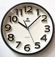 Silent Round Wall Mountable Quartz Analogue Clock- Black 34cm
