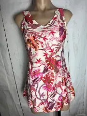 BNWT Ladies Sz 14 Rivers Brand Pink Leaf Floral Swim Dress Swimsuit Bather