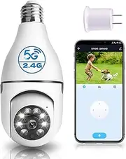 BJR - 2K / 3MP Security Bulb, 5G & 2.4G WiFi Security Camera, Wireless Indoor Outdoor Security Camera, 360 Camera for Home, with Night Vision Motion and Siren Alert, E27 Plug