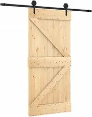vidaXL Barn Door Solid Pine & Steel Sliding Hardware Set - Space-Efficient Interior Door for Modern Home Design, 95x210cm, Pine/Brown