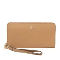 在飛比找momo購物網優惠-【TORY BURCH】雙T-LOGO素面皮革長夾-駝