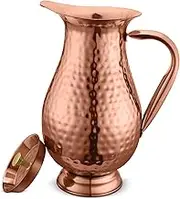 AVADOR Handcrafted 100% Pure Copper Jug Pitcher Drinkware Hammered Finish Ayurveda Health Benefit (Design 4)