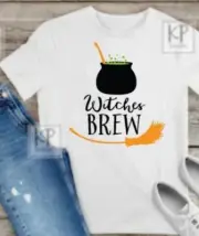 Witches Brew And Broomstick - A fun adult tee shirt For Halloween