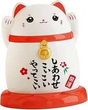 TENOL Toothpick Box Toothpick Dispenser Box Holder China Lucky Cat Portable Cotton Swab Storage Case for Hotel Farmhouse Restaurant, White