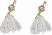 [RYEPOLNIX] Handmade Earrings Gentle Diamond Encrusted Beaded Tassel Earrings Summer Beach Sweet Cute Cool Girls Party Earrings/663