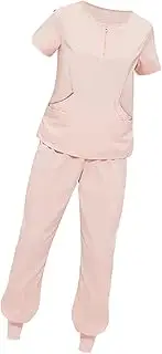 [kowaku] Uniforms Scrub Set Work suits Nurse Top and Pants Soft Summer Female Thin Elastic Waist Workwear with Pockets for Skin Manage