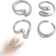 [BinXiaoQin] Set of 4 silver rings, women's ring, silver rings, jewellery set, women's fidget, for women's ring, women, finger heart front ring, finger ring, jewellery for girls