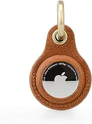Airtag Keyring Genuine Leather with Brass Key Tags. Apple Airtag Holder Luggage GPS Tracker Dog Airtag Case Keychain (Brown)