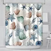 180x180cm Under The Sea Theme Shower Curtain Set Marine Starfish Seashell coral Sea Waterproof Bath Curtain With 12 Hooks Modern Home Bathtub Fabric Decoration