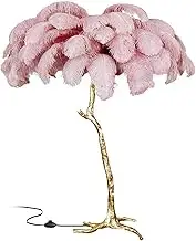 Natural Ostrich Feather Floor Lamp, Resin Feather Standing Lamp, Simple Modern Bedroom and Living Room Standing Lamp, Golden Lamp Body, Dimmable with E14 LED Bulb,Pink,60x55cm/24x22in (Desk lamp)