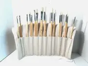 New Paint Brush set artist bristle Wood Handles Natural Canvas Case Hobby Lobby