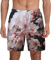 [JHLMN] Men's Swim Trunks Quick Dry Board Shorts Drawstring Beach Short White Flowers Bathing Suit for Men