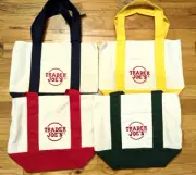 NEW TRADER JOE MINI TOTE BAG BLUE RED GREEN YELLOW CANVAS