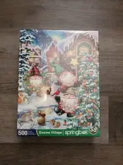 New Springbok's 500 Piece Jigsaw Puzzle Gnome Village Christmas Made in USA