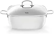 Fissler Secural/Stainless Steel Roasting Dish, Coated (6.5 L - Diameter 28 cm), Rectangular Casserole Dish with Glass Lid, Oven-Safe, Induction