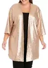 The Limited Women's Plus Gold Champagne Sequin Open Jacket Topper Size 3X $104