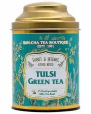 SAN CHA Tulsi Green 25 Pyramid Tea Bags Sweet Citrus Aroma, Natural Detox Tea