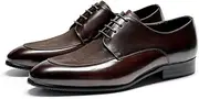 [Generic] Genuine Leather Pointed Toe Oxford Shoes for Men Formal Shoes Block Heel Lace Up Easy Care Low Top
