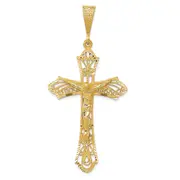 14k Yellow Gold Satin Diamond-Cut Crucifix Pendant