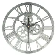 Vintage Wall Clock Rustic Art Big Gear Wooden Handmade Home Bar Cafe Decor Gift 32cm SILVER COLOR