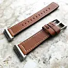 Brown Color Soft Leather Band Strap with White Stitches for Fitbit Ionic