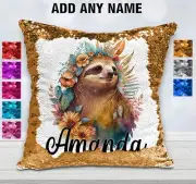 Sloth Cushion Cover Sequin Throw Pillow Personalised Flip Sequins