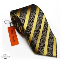 在飛比找Yahoo!奇摩拍賣優惠-新款Ptah Atum 繁復設計 金色 黑色條紋領帶 正裝商