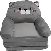 Cute Couch Fold Out, Sofa Chair, Couch Toddler Chair, Plush Cute Cat Fold Out Floor Seating Cushion Armrest Sofa Bed for Napping Playing Sleeping Reading Grey (3 Tier)
