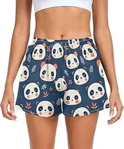 [FRODOTGV] Cute Panda Faces Women Athletic Shorts with Pockets Loose Fitting Shorts for Soccer Teenis Exercise Indoor S