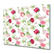 Glass Cutting Board Worktop Saver Red rose Peonies Peony Colourful flowers 60x52